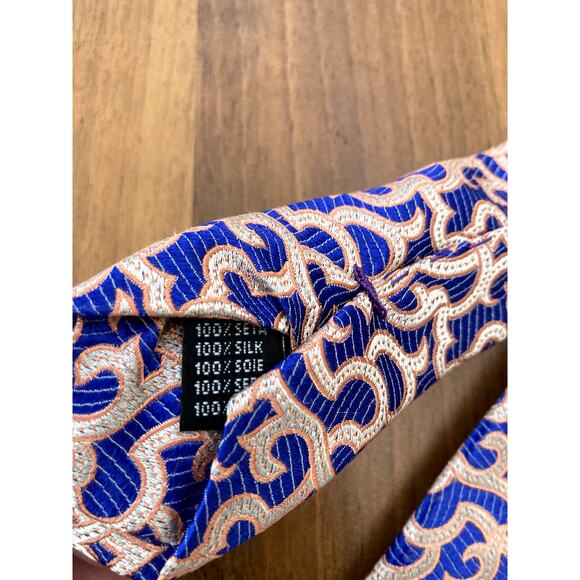 Genesis Luxe necktie Silk Handmade in Italy Ornate Patterns Orange Blue 3.5/58 - Picture 3 of 12